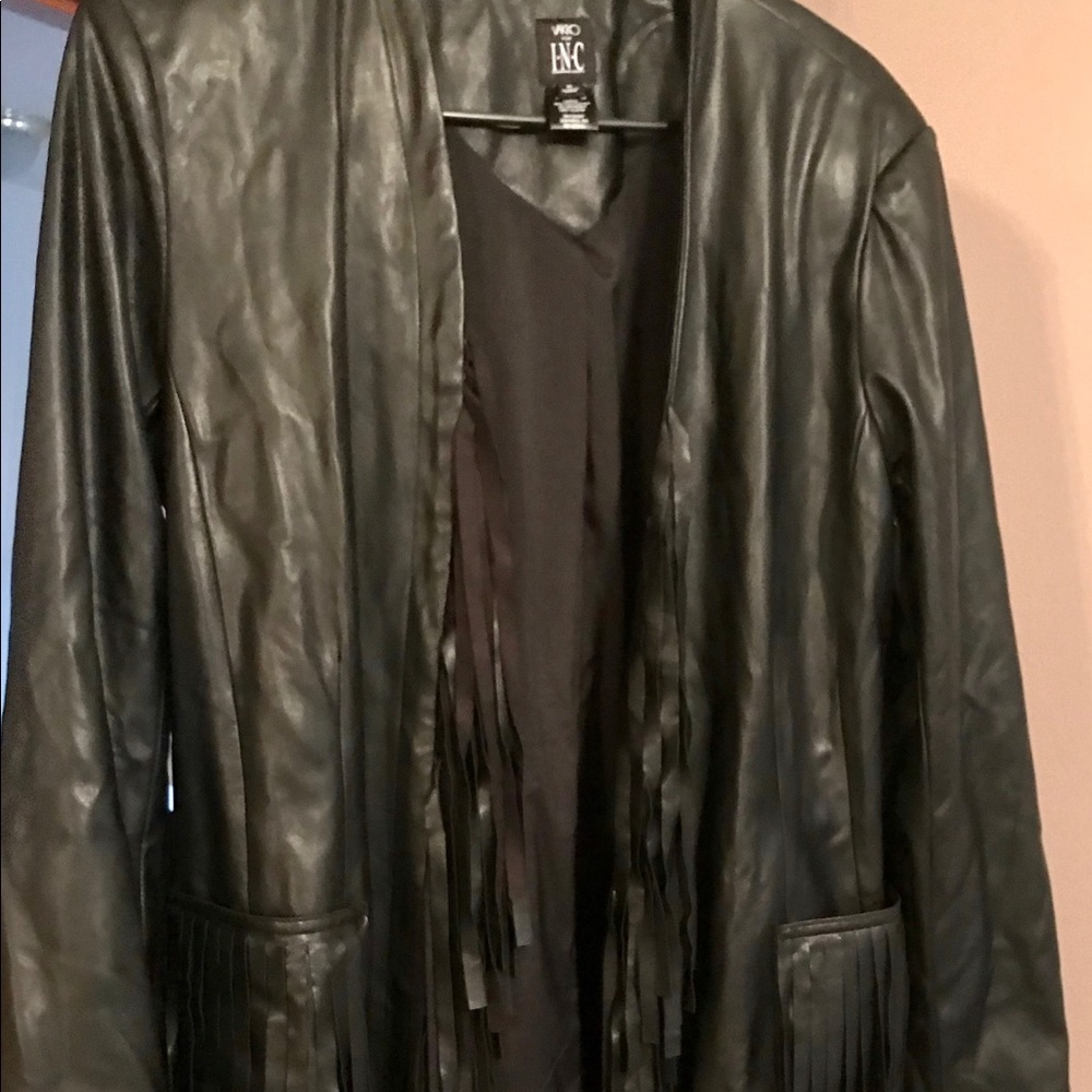 Like New INC Faux Leather Jacket with Fringe